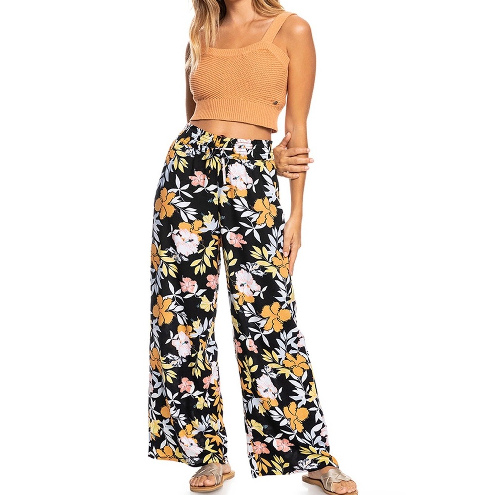 Roxy Beach‎ Pants Women Size S/6/8 Wide Leg Flowy Floral Pull On Elastic Waist